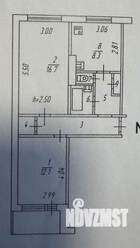 2-к квартира, вторичка, 53м2, 8/9 этаж