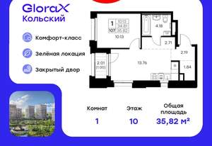 1-к квартира, вторичка, 36м2, 10/16 этаж