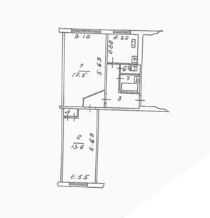 2-к квартира, вторичка, 45м2, 1/5 этаж