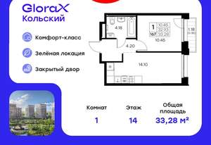 1-к квартира, вторичка, 33м2, 14/16 этаж