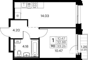 1-к квартира, вторичка, 33м2, 8/16 этаж