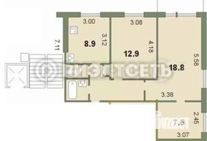 3-к квартира, вторичка, 58м2, 2/9 этаж