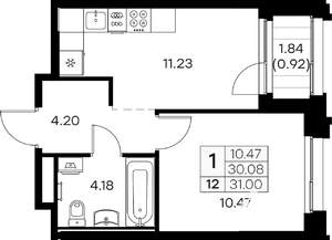 1-к квартира, вторичка, 31м2, 2/16 этаж