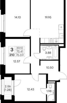 3-к квартира, вторичка, 77м2, 5/16 этаж