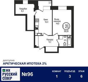 1-к квартира, вторичка, 50м2, 6/7 этаж