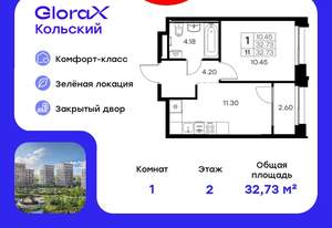 1-к квартира, вторичка, 33м2, 2/16 этаж