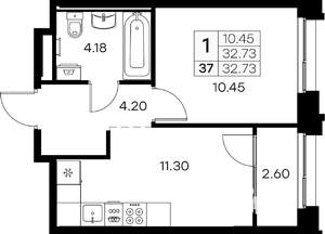 1-к квартира, вторичка, 33м2, 4/16 этаж