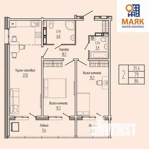 2-к квартира, вторичка, 86м2, 14/15 этаж