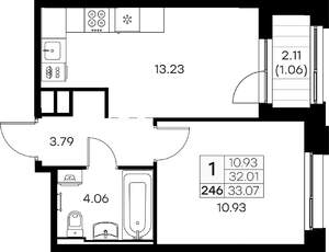 1-к квартира, вторичка, 33м2, 2/16 этаж