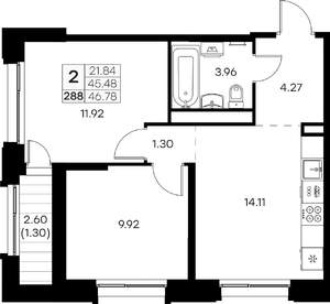 2-к квартира, вторичка, 47м2, 6/16 этаж