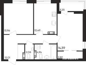 2-к квартира, строящийся дом, 64м2, 3/16 этаж