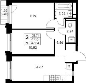 2-к квартира, вторичка, 48м2, 2/16 этаж