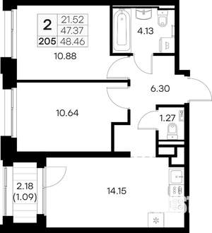 2-к квартира, вторичка, 48м2, 4/16 этаж