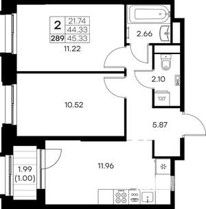 2-к квартира, вторичка, 45м2, 6/16 этаж