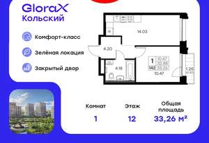 1-к квартира, вторичка, 33м2, 12/16 этаж