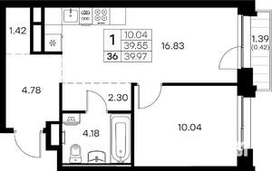 1-к квартира, вторичка, 40м2, 4/16 этаж
