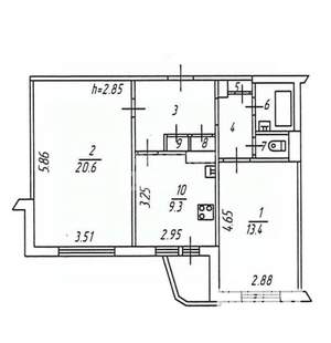 2-к квартира, вторичка, 58м2, 8/9 этаж
