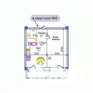 1-к квартира, строящийся дом, 43м2, 4/5 этаж