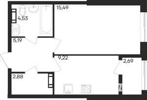 1-к квартира, строящийся дом, 40м2, 15/16 этаж
