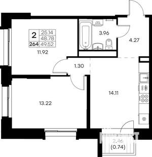 2-к квартира, вторичка, 50м2, 4/16 этаж
