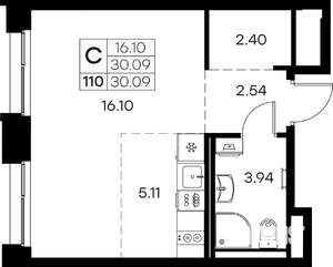 Студия квартира, вторичка, 30м2, 10/16 этаж