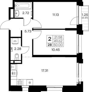 2-к квартира, вторичка, 50м2, 4/16 этаж