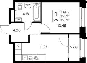1-к квартира, вторичка, 33м2, 3/16 этаж