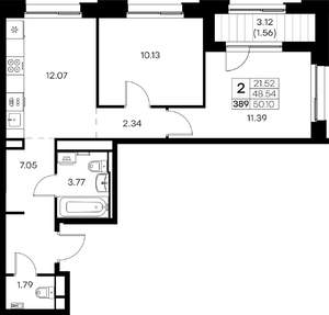 2-к квартира, вторичка, 50м2, 14/16 этаж