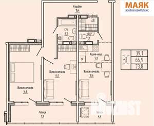 2-к квартира, вторичка, 74м2, 14/15 этаж