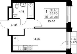 1-к квартира, вторичка, 33м2, 10/16 этаж
