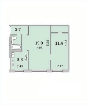 2-к квартира, вторичка, 43м2, 3/5 этаж