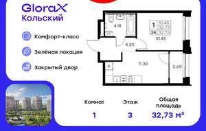 1-к квартира, вторичка, 33м2, 3/16 этаж