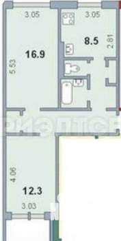 2-к квартира, вторичка, 56м2, 6/9 этаж