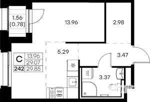 Студия квартира, вторичка, 30м2, 2/16 этаж