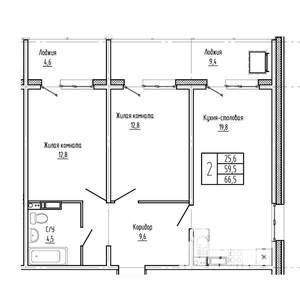 2-к квартира, вторичка, 67м2, 4/15 этаж