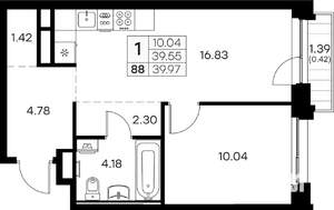 1-к квартира, вторичка, 40м2, 8/16 этаж