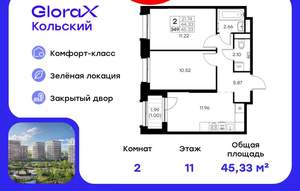 2-к квартира, вторичка, 45м2, 11/16 этаж
