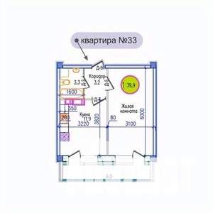 1-к квартира, строящийся дом, 43м2, 3/5 этаж