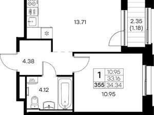 1-к квартира, вторичка, 34м2, 11/16 этаж