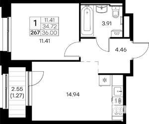 1-к квартира, вторичка, 36м2, 4/16 этаж