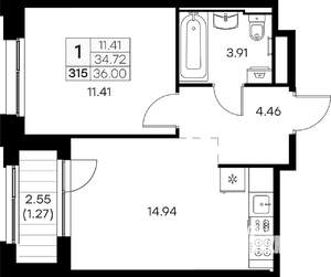 1-к квартира, вторичка, 36м2, 8/16 этаж