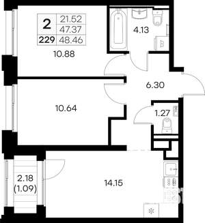 2-к квартира, вторичка, 48м2, 10/16 этаж