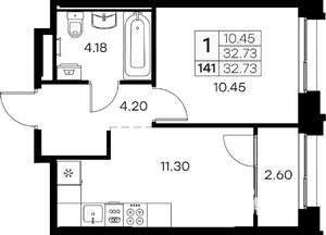 1-к квартира, вторичка, 33м2, 12/16 этаж