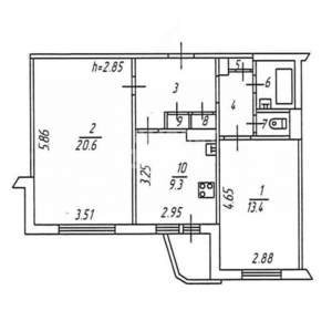 2-к квартира, вторичка, 58м2, 8/9 этаж