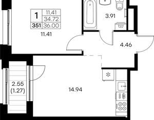 1-к квартира, вторичка, 36м2, 11/16 этаж