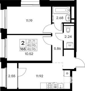 2-к квартира, вторичка, 47м2, 14/16 этаж