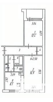 2-к квартира, вторичка, 54м2, 9/9 этаж