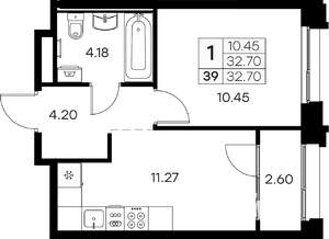 1-к квартира, вторичка, 33м2, 4/16 этаж