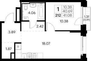 1-к квартира, вторичка, 41м2, 6/16 этаж
