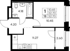 1-к квартира, вторичка, 33м2, 2/16 этаж